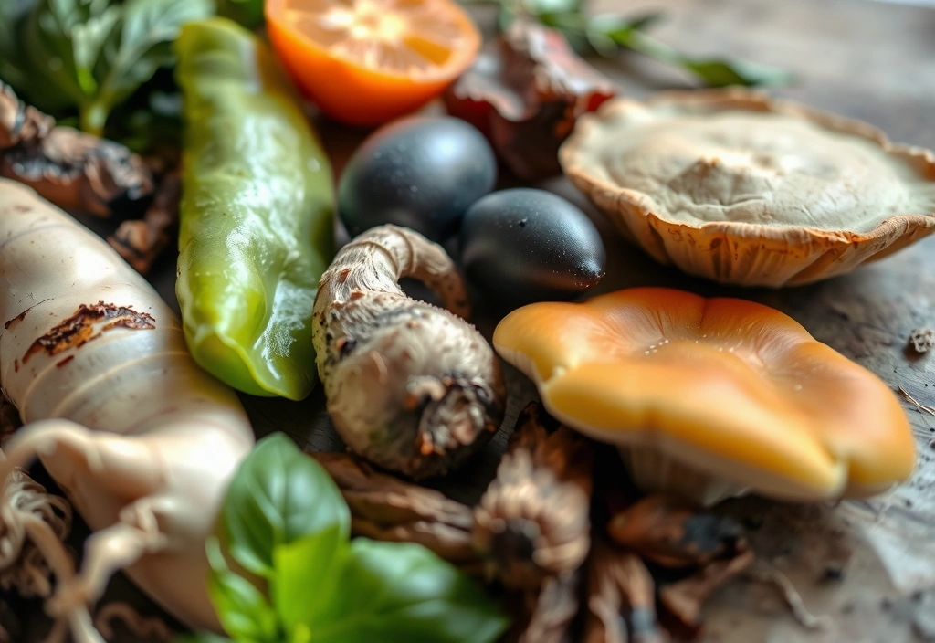A close-up of vibrant, freshly picked botanical ingredients being inspected for quality.