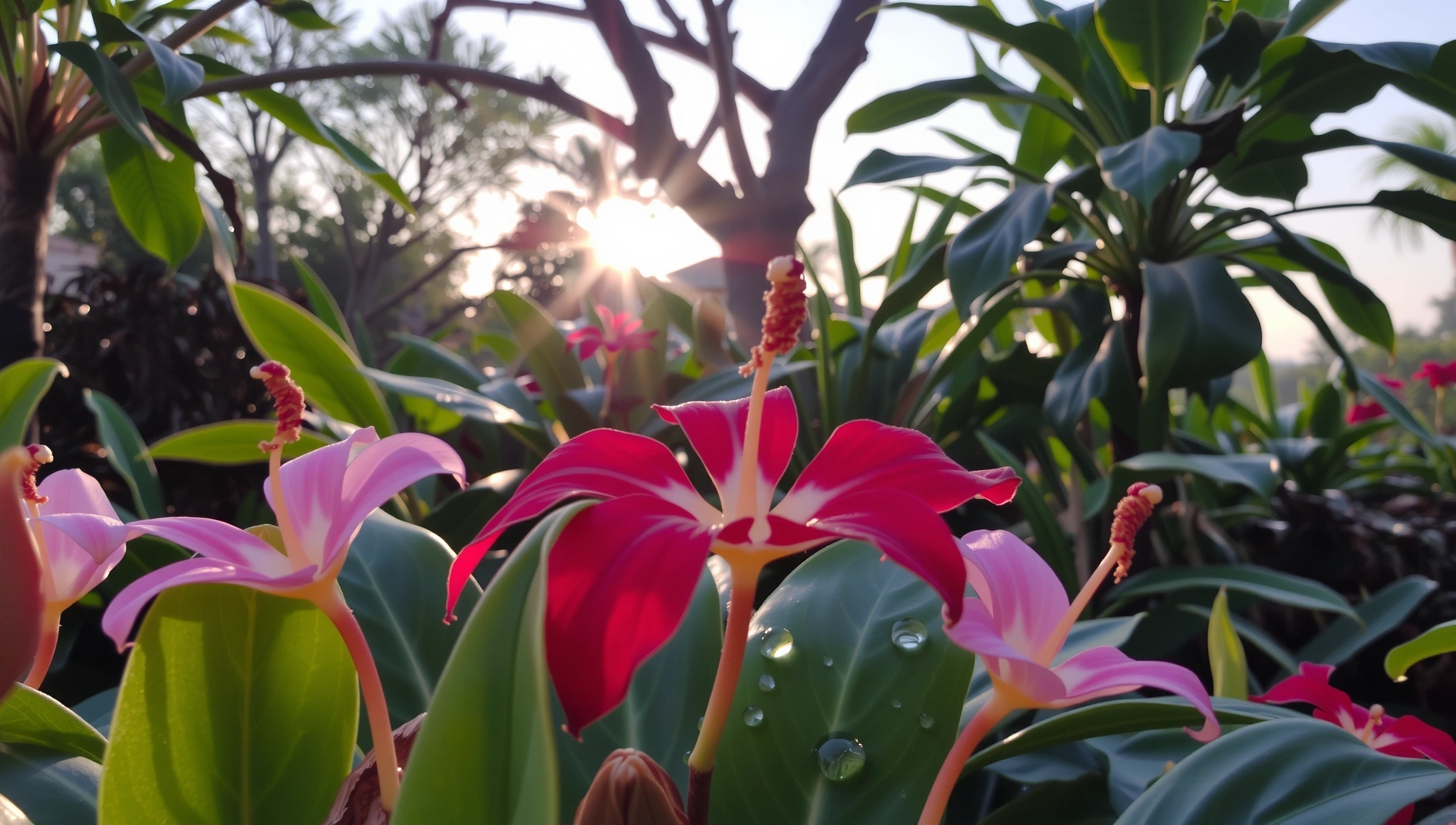 Lush botanical elements and serene natural landscape